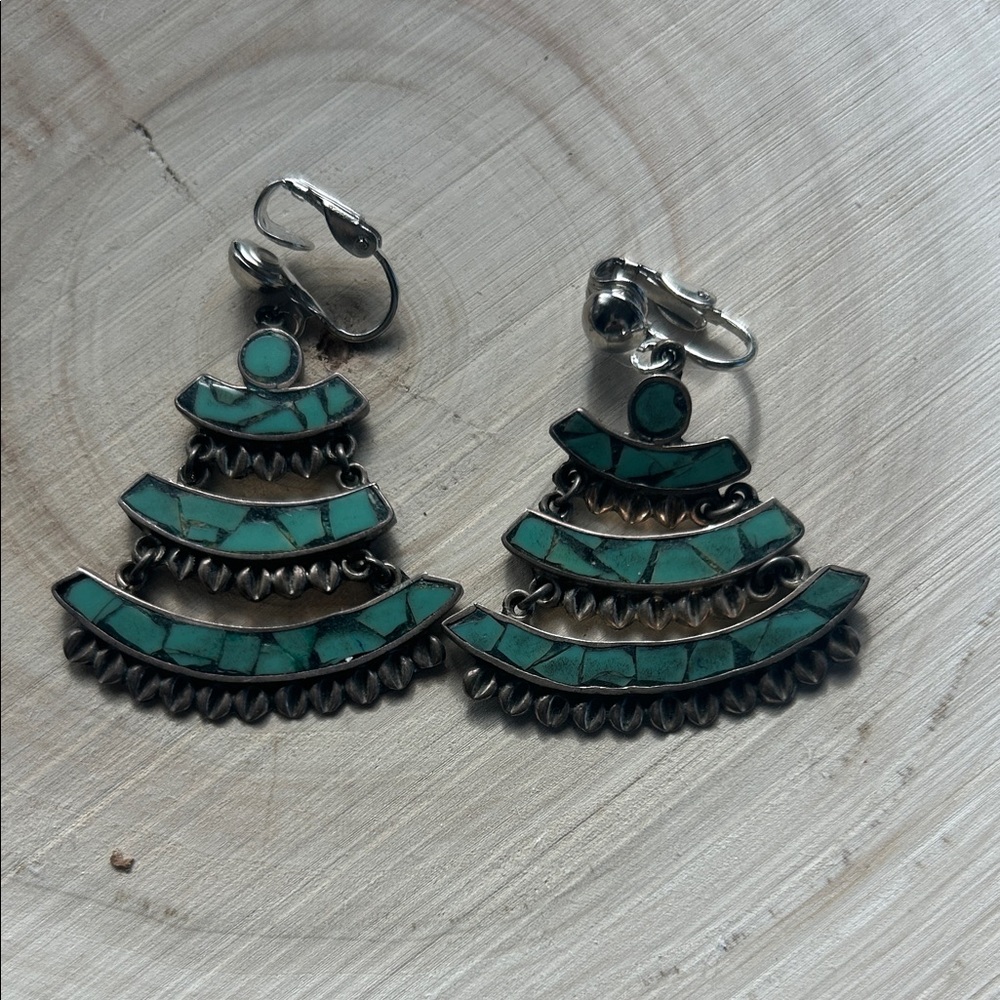 Chic Silver and Turquoise Layered Earrings